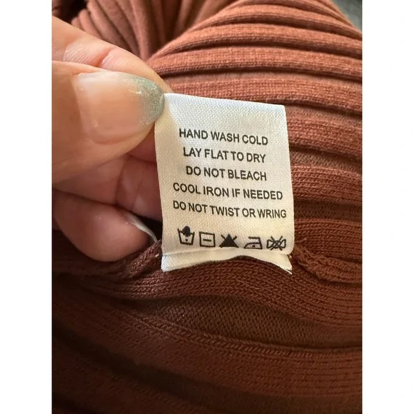 Tularosa Brown Ribbed Knit Mini Dress sz SM Long Sleeve Collared Fitted Bodycon - Picture 7 of 10